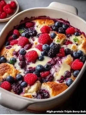 High Protein Triple Berry Breakfast Bake