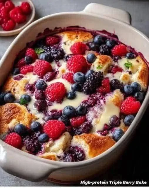 High Protein Triple Berry Breakfast Bake