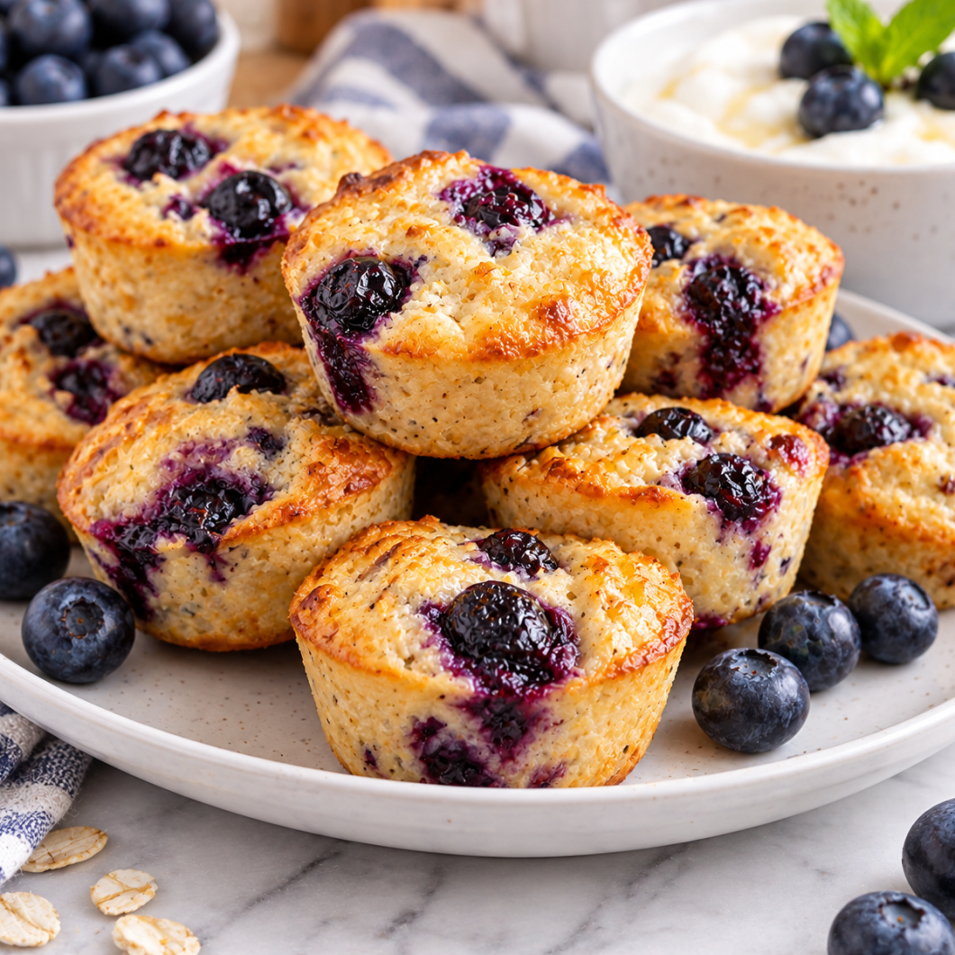 Fluffy Blueberry Cottage Cheese Pancake Bites