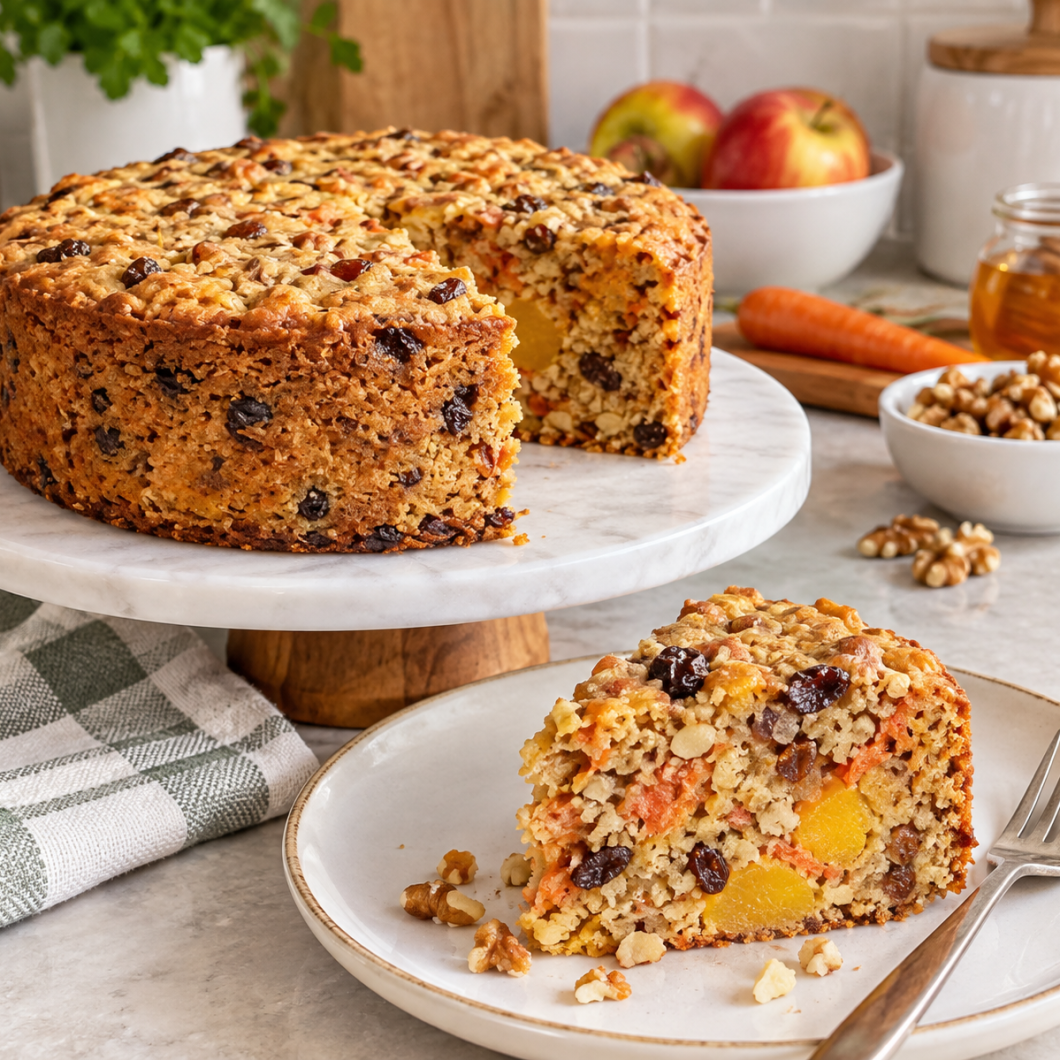 Healthy Honey Oat Bake with Apples, Carrots & Walnuts