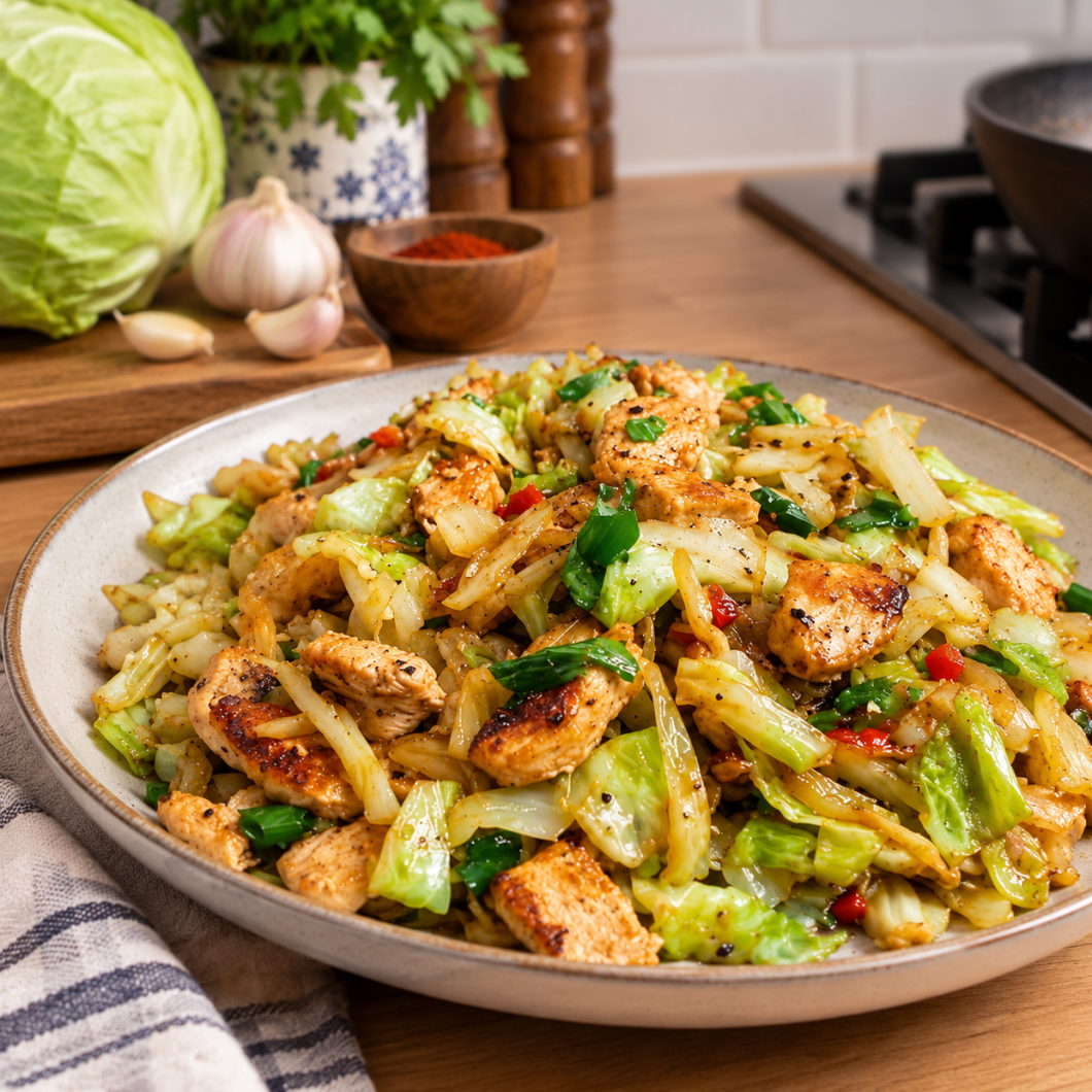 High Protein Chicken and Cabbage Stir Fry